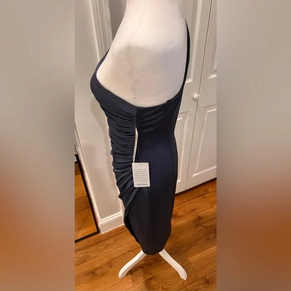 Eliza J Gray Ruched One Shoulder Cocktail Dress | Size 6 | Steel - Picture 4 of 11